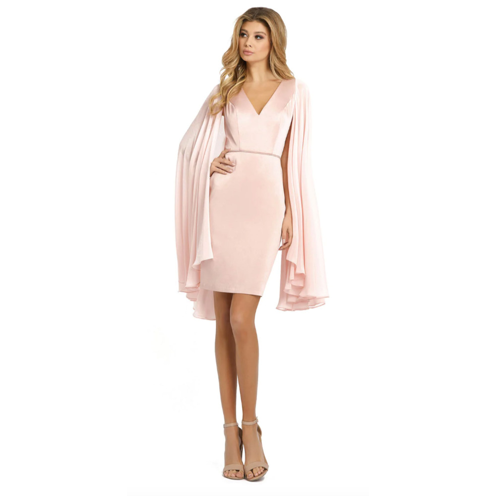 Mac Duggal CAPE SLEEVE V NECK FITTED DRESS, Size 6, Blush,‎  #55358